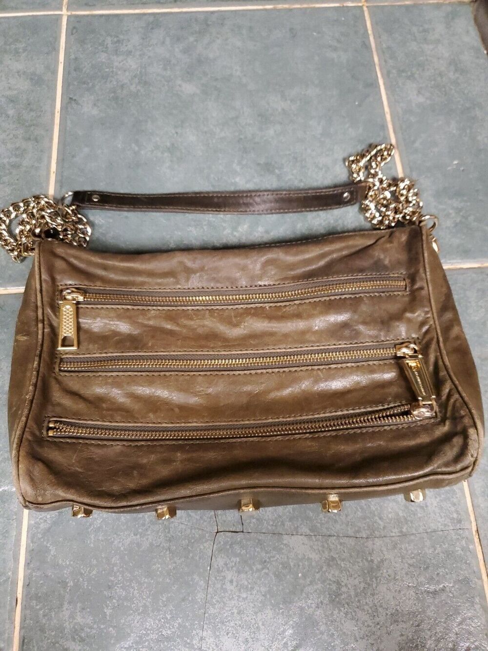 Rebecca Minkoff Crossbody Brown Bag Purse 3 Gold Zippers Detachable Chain Strap